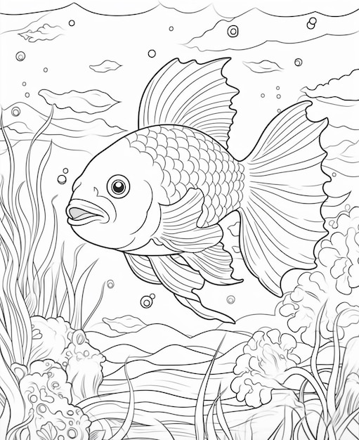 Foto un pez nadando en el océano para colorear página generativa ai