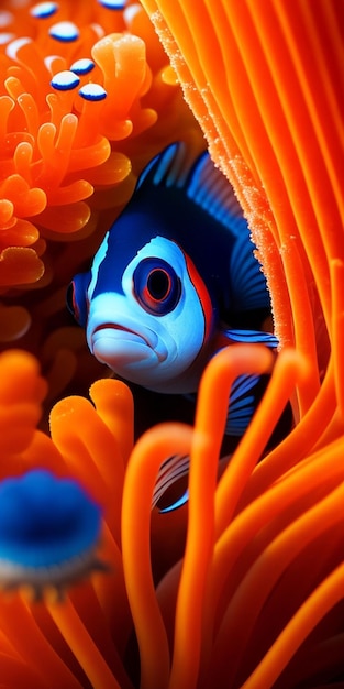 Un pez con un ojo rojo está en el agua.