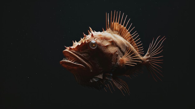 El pez pescador de aguas profundas en el fondo negro sólido