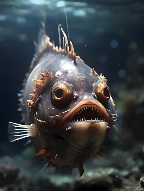 El pez pescador de aguas profundas ilumina el abismo AI generativa