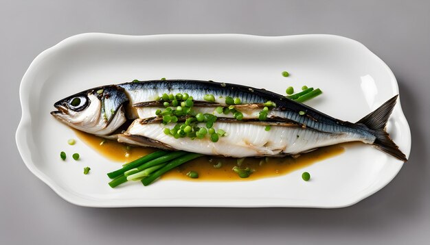 Foto un pez en un plato con un pez en él