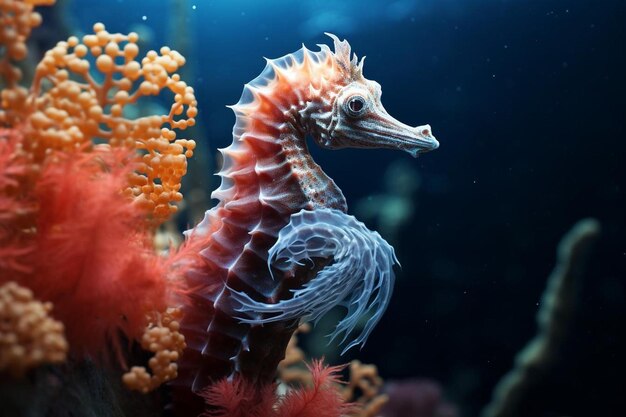 Foto un pez con plumas naranjas y rojas está en un acuario.