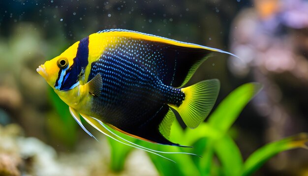 un pez que es de color azul y amarillo