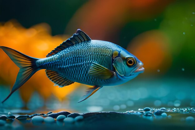 Foto un pez que está en un tanque con agua y burbujas