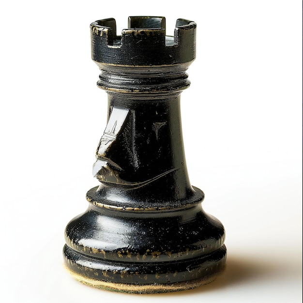 Peza de ajedrez negra aislada sobre un fondo blanco Primer plano