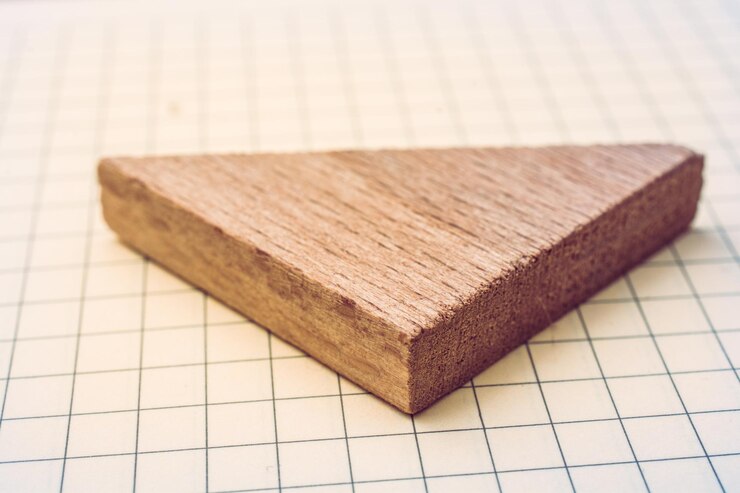 Foto peza de madera en la forma de un triángulo en papel