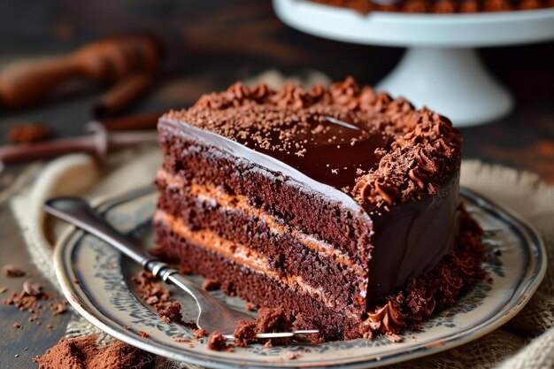 Foto peza de pastel de chocolate desde arriba