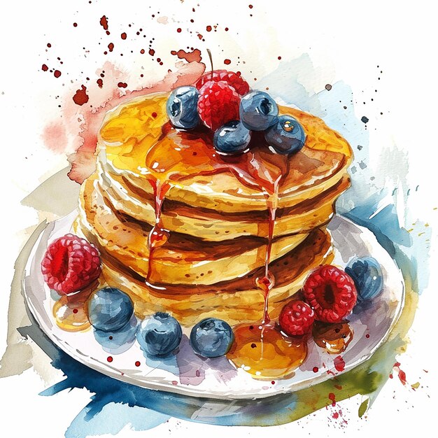 Pfannkuchen Aquarell-Illustration auf weißem Hintergrund