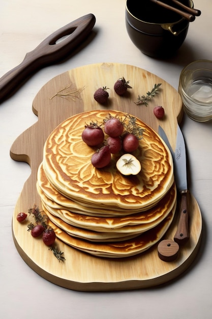 Pfannkuchen auf Holzschneidebrett