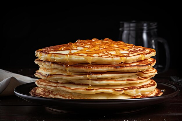 Foto pfannkuchen isoliert auf schwarzem hintergrund