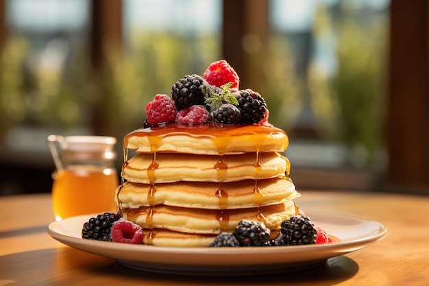 Pfannkuchen mit Beeren und Sirup Generative Ai