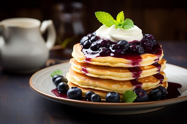 Pfannkuchen mit einem Tropfen Kirschsirup und Schlagsahne