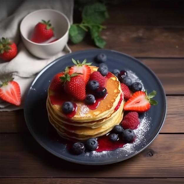 Pfannkuchen mit Erdbeeren und Blaubeeren