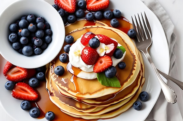 Pfannkuchen mit frischen Blaubeeren, frische Str