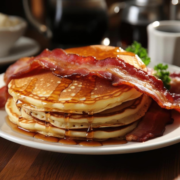 Pfannkuchen mit Speck und Sirup sind ein klassisches Frühstücksgericht