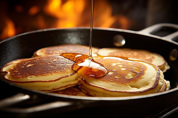 Foto pfannkuchen werden auf einer castiron-pfanne gekocht