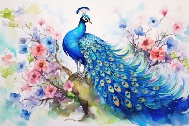 Pfau auf Ölgemälde von farbenfrohen Kunstwerken