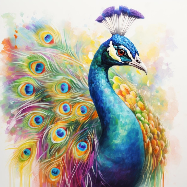 Pfau auf Ölgemälde von farbenfrohen Kunstwerken