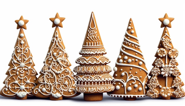 Pfefferkuchen Weihnachtsbaum Kekse Set von niedlichen Pfefferkuchen für Weihnachten isoliert auf weiß