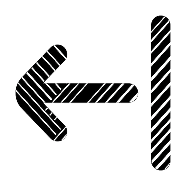 Pfeil nach links vom Zeilensymbol schwarz-weiße diagonale Linien
