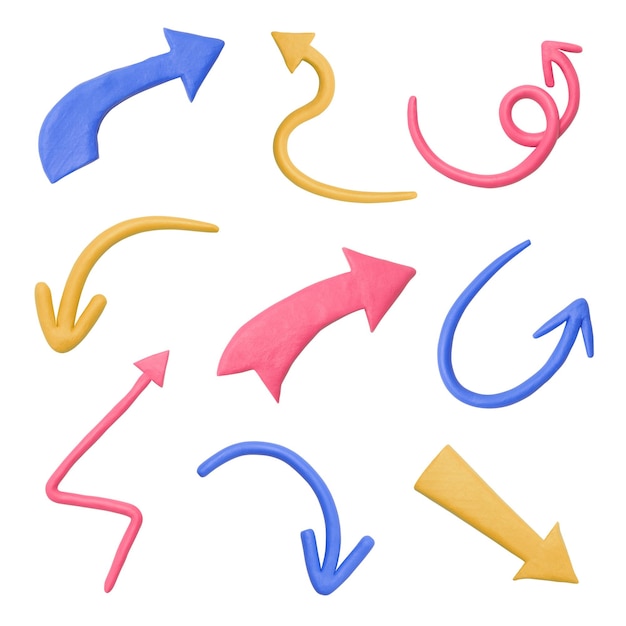 Pfeil png Lehm Textur farbenfrohe Handwerk Grafik für Kinder Set