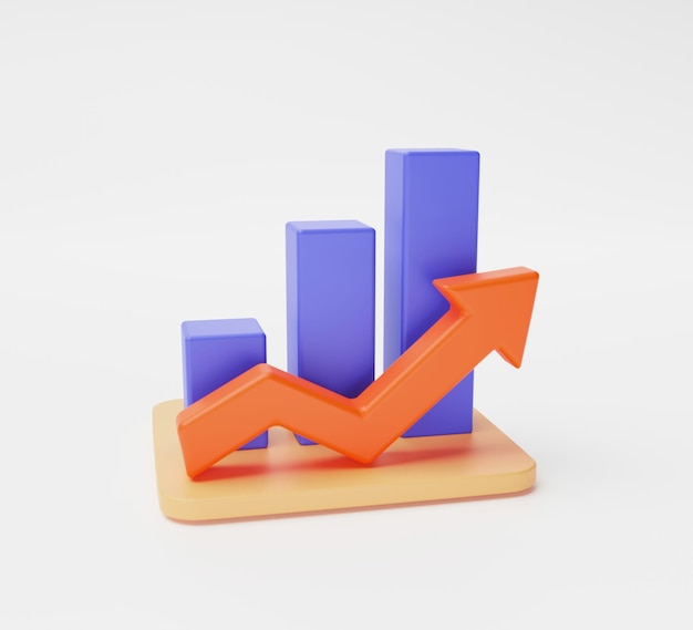 Pfeil und Diagramm Marketing Finanzwachstum Geschäftskonzept auf weißem Hintergrund 3D-Darstellung