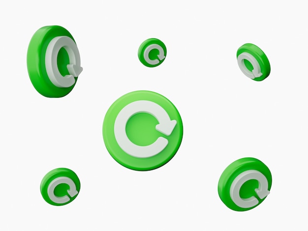 Pfeile, die sich im Kreis drehen Grünes Aktualisierungssymbol isoliert auf weißem Hintergrund 3D-Darstellung