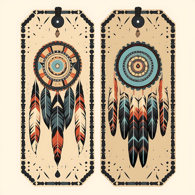Pfeilspitzenförmige indianische Muster-Tag-Karte, Erdton, 2D-Design, kreativ, alt, traditionell
