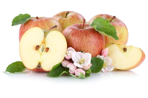 Äpfel Apfelfrucht Früchte in Scheiben geschnitten halb isoliert auf weiß