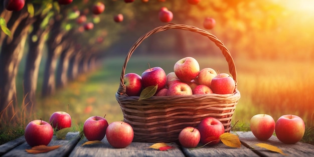Äpfel in einem Korb auf einem Holztisch