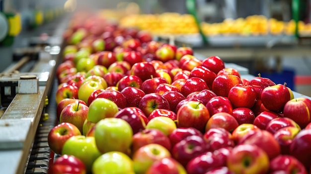 Äpfel werden in einer Obstverarbeitungs- und Verpackungsfabrik sortiert