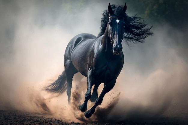 Pferd galoppiert auf dem Gras Pferd läuft auf dem Sand in Tierfotografie und Schwarz