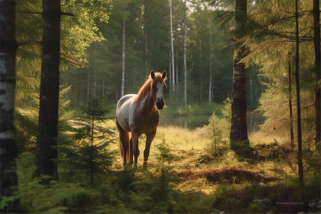 Foto pferd im wald schöne landschaft mit pferde im wald