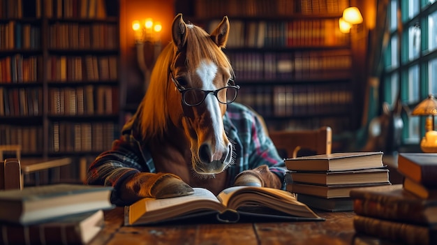 Pferd in der Bibliothek