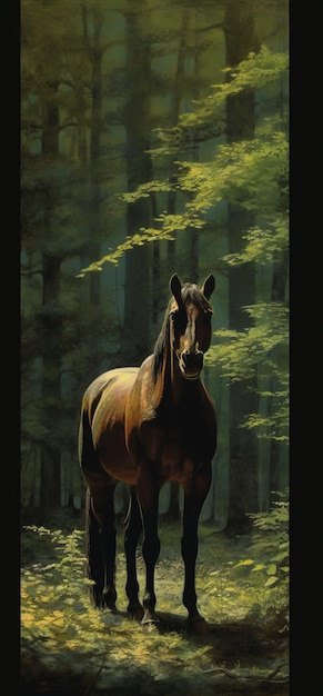 Pferd steht im Wald. KI-generiertes Bild. Hochwertiges KI-generiertes Bild
