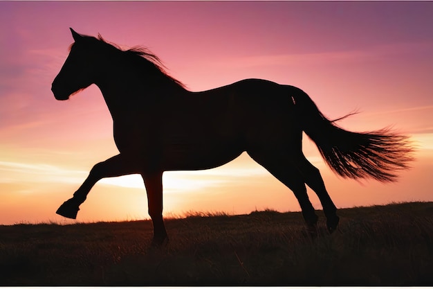 Foto pferd und sonnenuntergang