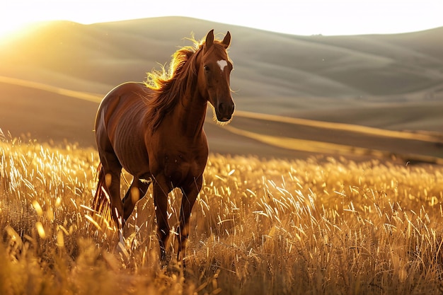 Foto pferde auf dem abendfeld generative ki