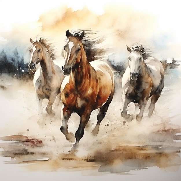 Pferde rennen im Sand mit einem Himmel Hintergrund generative ai