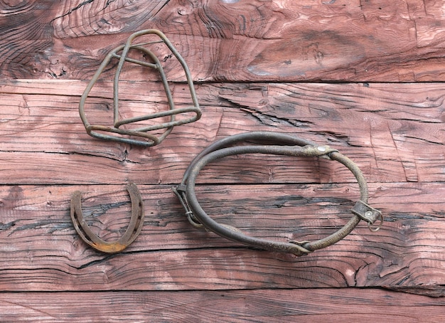 Foto pferde-stirruphorse-bügel auf einem holztisch