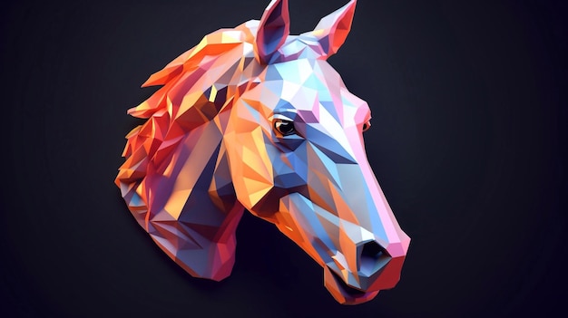 Pferdekopf isoliert auf geometrischem Polygonmuster im Hintergrund in der Pop-Art