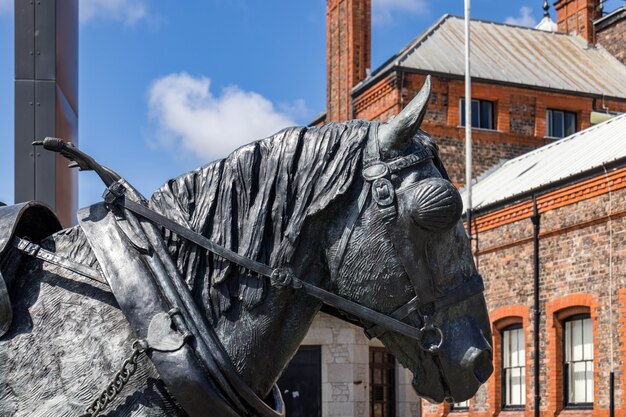 Pferdestatue Waiting by Judy Boyt nahe der Uferpromenade in Liverpool, England