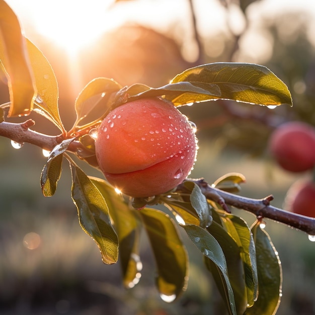 Pfirsichfarm an einem sonnigen Tag