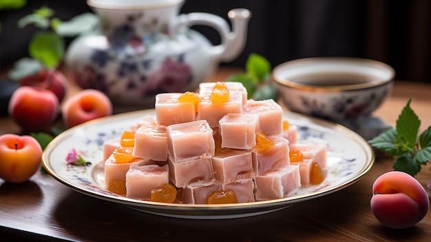 Pfirsichkaugummi, Dreifach-Collagen-Dessert, Tao Jiao oder Cheng Teng, chinesische traditionelle Erfrischung