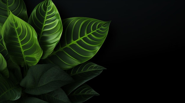 Pflanze mit grünen Blättern auf schwarzem Hintergrund