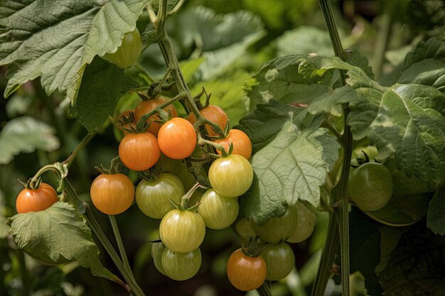 Pflanze mit Obst oder Gemüse, die geerntet wird und mit generativer KI erstellt wurde