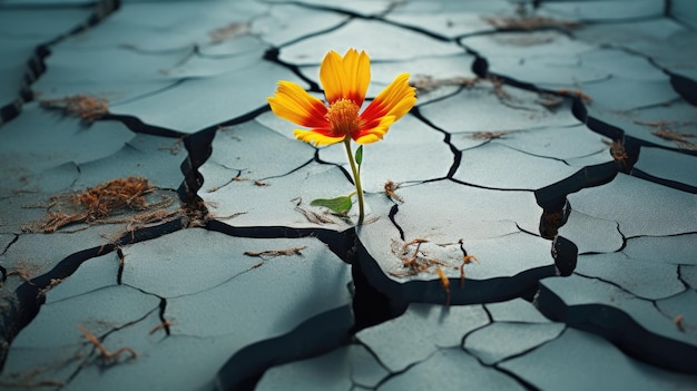 Foto pflanzen, bäume und blumen wachsen, indem man den zementboden knackt