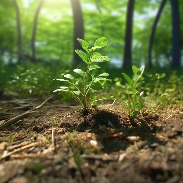 Foto pflanzen, die tagsüber mit sonnenlicht im ackerland oder im wald wachsen pflanzen wachsen welt-erden-tag