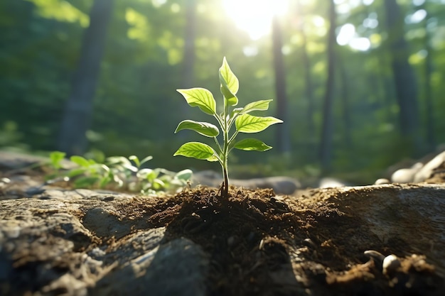 Pflanzen, die tagsüber mit Sonnenlicht im Ackerland oder im Wald wachsen Pflanzen wachsen Welt-Erden-Tag