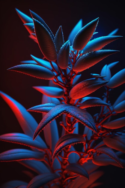 Pflanzen in leuchtenden Lichtern Ai generativ