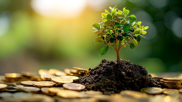 Pflanzenanbau in Sparmünzen, Investitions- und Zinskonzept, KI generiert